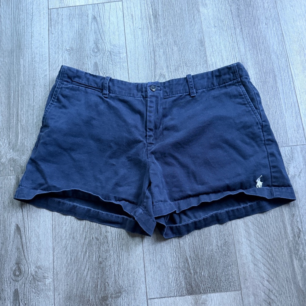 Ralph Lauren Sport Womens 10 Navy Chino Shorts Cuffed Polo Logo 100% Cotton